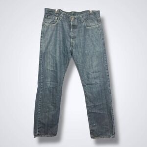 Levis 501 Jeans Mens 34 X 30 Solid Blue Denim Pants Button Fly Straight Fit Y2K